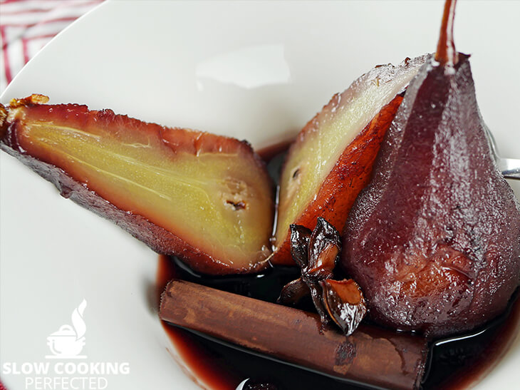 Red Wine Poached Pears with Cinnamon and Star Anise