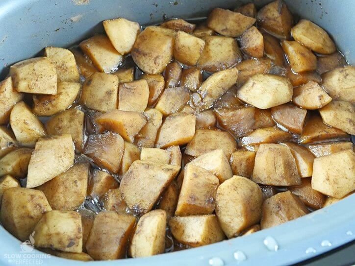 Apple butter ready for cooking in the slow cooker