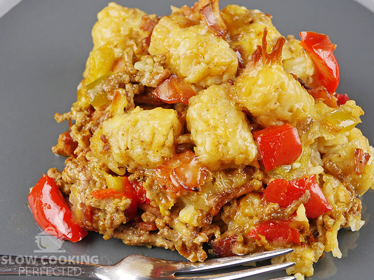 Slow Cooker Tater Tot Casserole with Ground Beef and Cheese