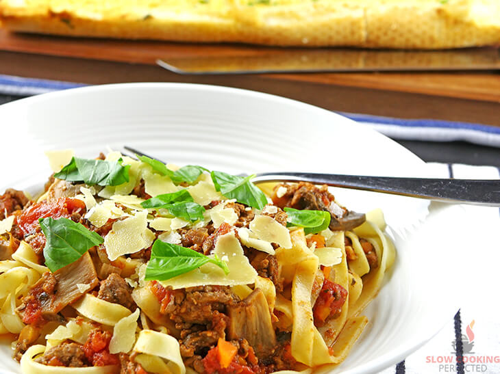 Bolognese Sauce topped with Basil and Parmesan