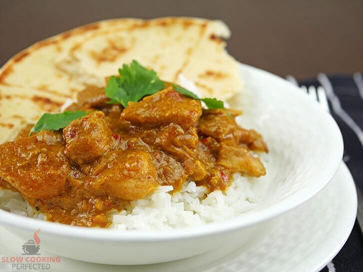 Peanut Chicken Curry with Steamed Rice and Naan Bread