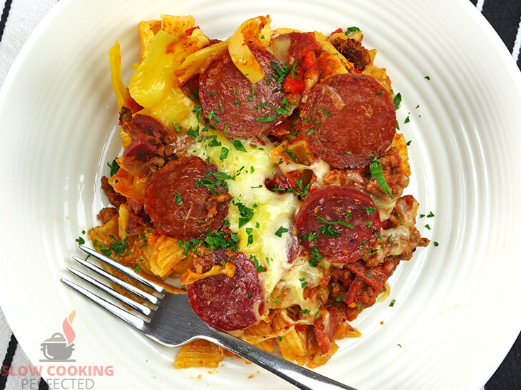 Pizza Casserole Cooked in a Slow Cooker