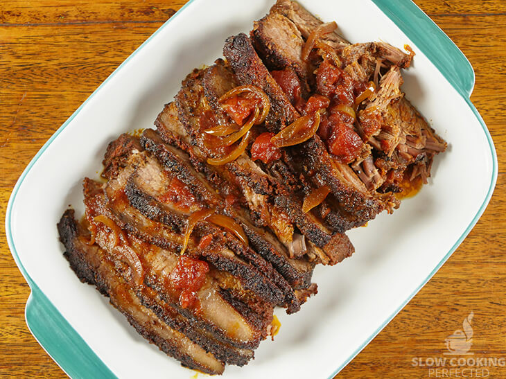 Sliced Beef Brisket Cooked in a Slow Cooker