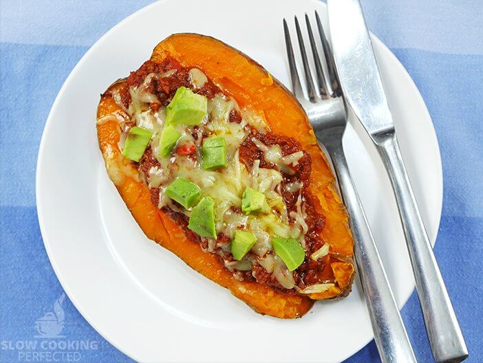 Slow-Cooked Baked Sweet Potato Loaded with Chili