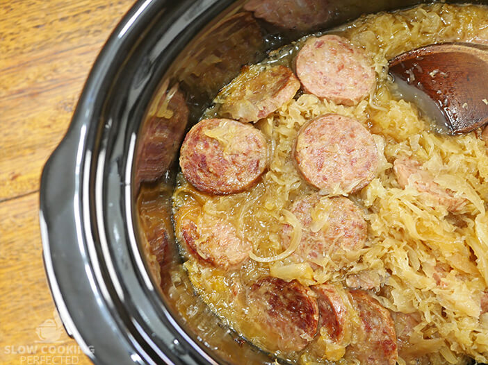 Sausage, Sauerkraut and Beer in the Slow Cooker