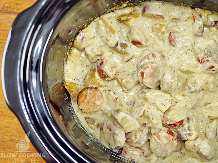 Cheesy Slow Cooker Smoked Sausage Potatoes – Must Love Home