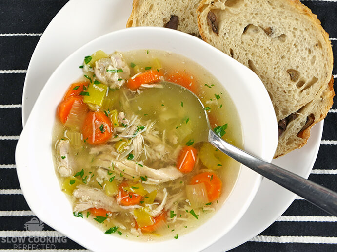 Healthy Chicken Soup with Olive Bread