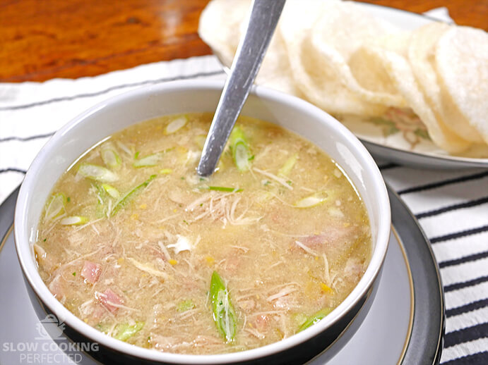 Chicken and Sweet Corn Soup with Prawn Crackers