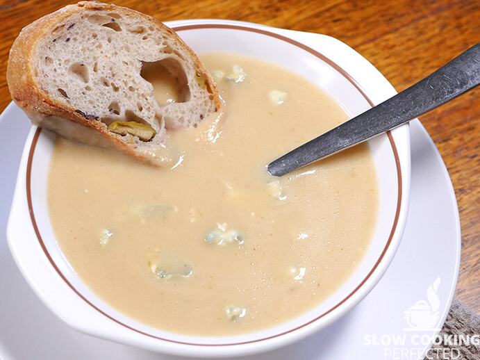 Parsnip and Blue Cheese Soup with Olive Bread