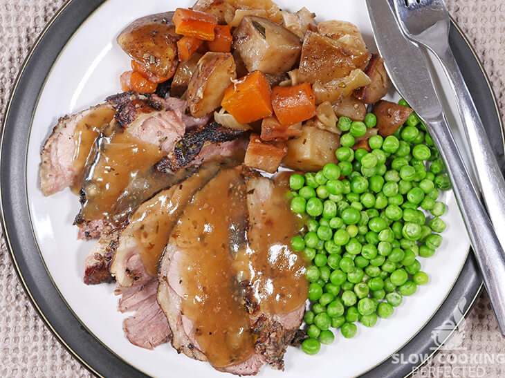 Roast Lamb with gravy, Peas and Vegetables