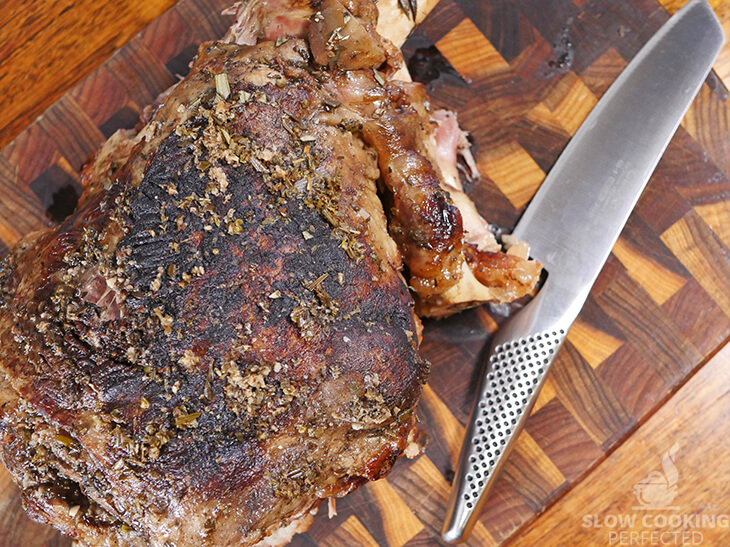 Slow Cooker Roast Lamb ready for slicing