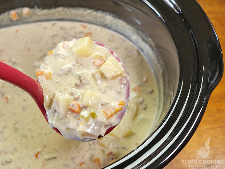 Cheeseburger Soup in the Slow Cooker