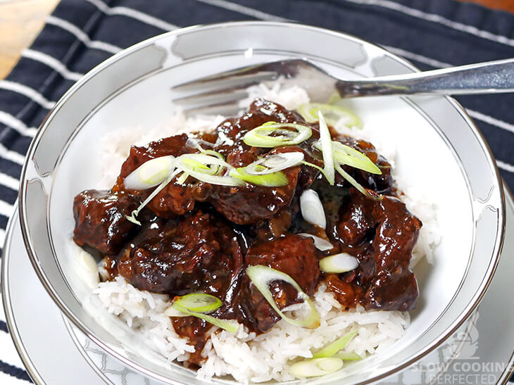 Slow Cooker Korean Beef with Rice and Scallions