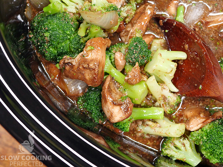 Chicken and Broccoli cooking in a Slow Cooker
