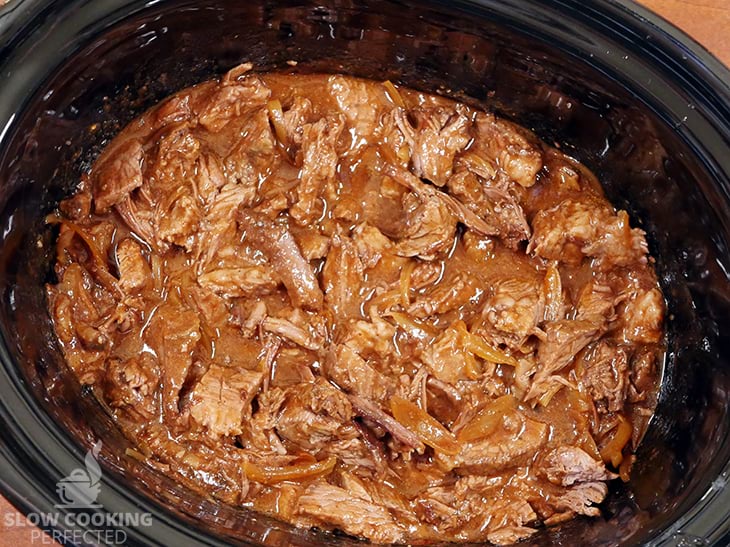 BBQ Pulled Beef cooked in the Slow Cooker