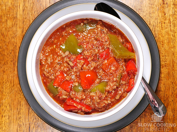 Slow Cooker Stuffed Pepper Soup in a Bowl